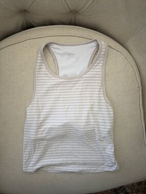 Jockey Striped Racerback Tank Top Built In Bra Beige White Size Small